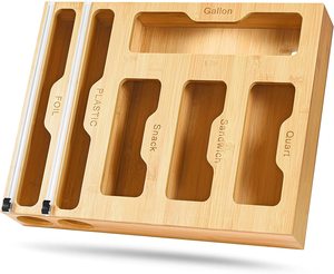 Kitchen Food Storage Bags Container Organizer Bamboo Ziplock Bag Storage Organizer For Drawer