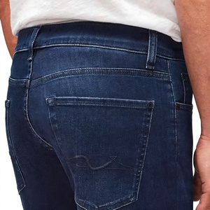 Jean en denim délavé bleu foncé imperméable pour homme, coupe droite, décontracté, tissé, printemps-été, conception personnalisée, service OEM - Product Image 3