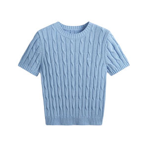 Tops en tricot pour femmes à manches courtes respirants d'été, décontractés en plein air, tricot torsadé, col rond, <span class=keywords><strong>pull</strong></span> pour femmes - Product Image 2