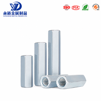 Écrou de raccordement hexagonal en acier au carbone zingué M5 M6 M8 M10 M12 M14, colonne de connexion ronde, tige filetée, vis, entretoise, fixateur