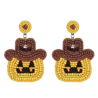 Boucles d'oreilles en perles de citrouille Halloween Cowboy faites à la main de vente chaude