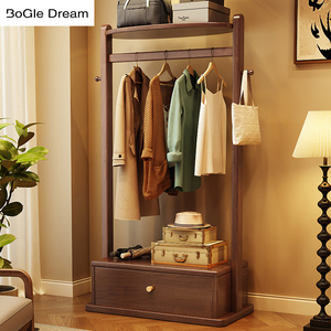 Porte-manteau sur pied en bois massif avec tiroir multifonctionnel pour chambre à coucher, porte-vêtements et accessoire de tête de lit - Product Image 2