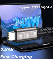 Cable USB4 Tipo C de 8K, 40Gbps, 80Gbps, 240W, PD3.1, QC4.0 para Samsung Thunderbolt 4, Cable de Carga Rápida Thunderbolt 3, USB C a C para Datos