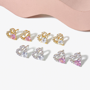 <b>Heart</b> Shape 18K Gold Plated Pink Zircon Stud <b>Earrings</b> Women's Romantic Jewelry Gift - Product Image 4