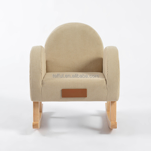 Fauteuil à bascule moderne en bois massif, rembourré en velours côtelé, avec appui-tête réglable et poche pour enfants - Product Image 2