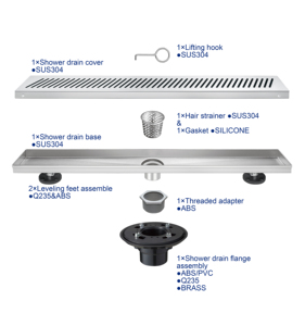 Drenaje de Baño de Alta Calidad, Acero Inoxidable 304, Drenaje de Piso Invisible Largo, Drenaje <span class=keywords><strong>Vertical</strong></span> Prefabricado - Product Image 3