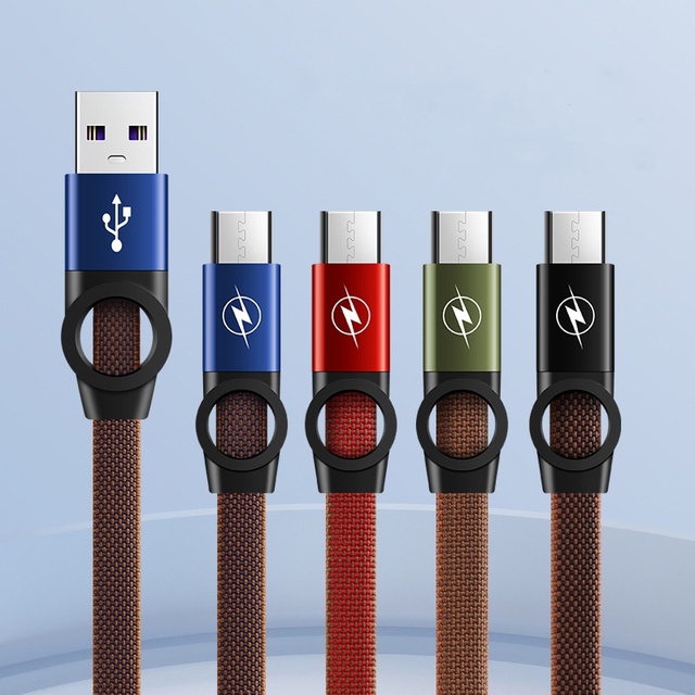 Type C Fast Charging 3A Flat Micro USB to Micro USB Nylon Braided Data Cable for Earphone