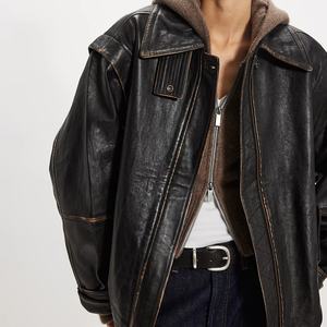 Veste en cuir marron vintage rétro pour femme, style motard décontracté américain, veste courte tendance pour femme - Product Image 2