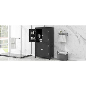 DB Elegant <b>Freestanding</b> <b>Bathroom</b> Storage Cabinet 4 Doors European Design Style MDF Adjustable <b>Shelves</b> Floor Storage Unit - Product Image 2