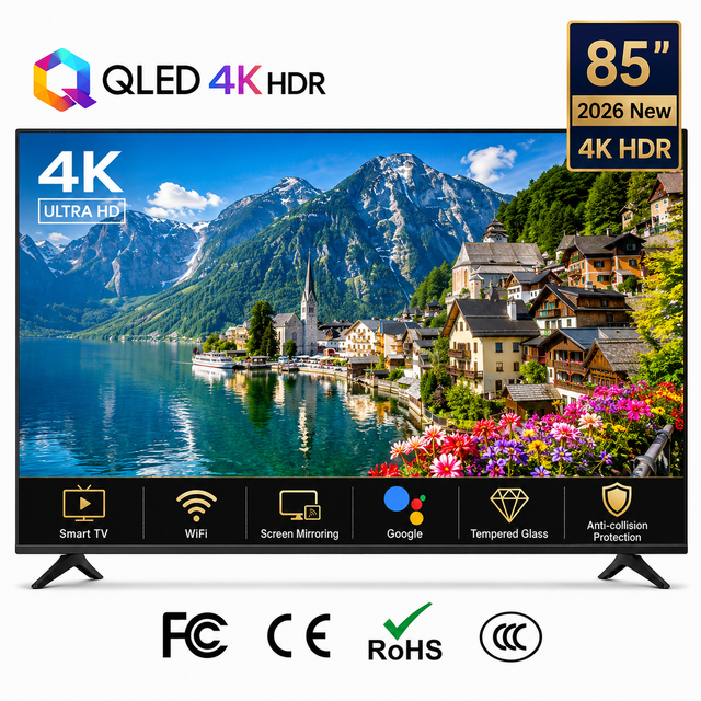 85 Inch 4K QLED Android Smart TV Big Screen Television for Home Theater Hotel Sports Bar and Commercial Entertainment Use