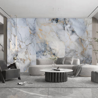 Panneau mural en PVC luxueux inspiré du marbre bleu-gris avec veinage doré, qualité supérieure, protection murale, embellissement pour villas