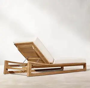 สวนคุณภาพ สระว่ายน้ํา เก้าอี้อาบแดดชายหาด daybed เก้าอี้ข้างนอกหลังไม้สัก Patio recliner