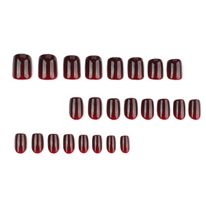 <span class=keywords><strong>Uñas</strong></span> Postizas <span class=keywords><strong>Cortas</strong></span> Cuadradas Color <span class=keywords><strong>Vino</strong></span> Tinto Brillante, <span class=keywords><strong>Uñas</strong></span> Adhesivas de Color Sólido Simple para Manicura Diaria Femenina - Product Image 4