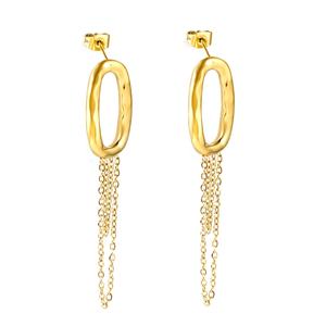 Trend Personality <b>Fashion</b> Jewelry 18k Gold Plated Waterproof Stainless Steel Round Long Tassel Chain <b>Hoop</b> <b>Earrings</b> for Women - Product Image 1