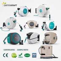 Carrete de Manguera de Jardín Ajustable para Montar en la Pared con Manguera de PVC Retráctil, Diseño Anti-UV y Rebobinado Automático para Riego en Exteriores