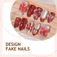 Lot de 30 faux ongles de luxe ambre ombré à presser, faits à la main, prêts à l'emploi, pour manucure brillante et tendance