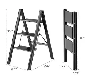 Black Aluminum Folding Step Ladder Narrow Eavy Duty Stool Ladder With Ahnti-slip Feet Step Ladder Living Room Brown Box Modern