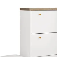 Zapatero de diseño de inspiración nórdica hecho a mano con patas de madera maciza, asas de metal dorado y parte superior de panel de nido de abeja verde