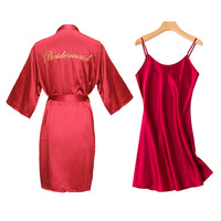 2025 Custom Bridal Robe Bridesmaid Embroidery Dresses Sling Sexy Nightgown Wedding Dresses Silk 2 Piece Set for Women