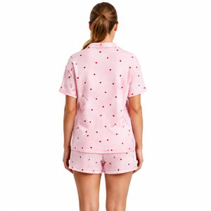 Conjunto de Pijama de Verano y Otoño para Mujer, al por Mayor, con Estampado Floral Rosa, Manga Corta, Tejido de Punto, Abotonado, Dos Piezas, Pantalones Cortos, Suave - Product Image 2