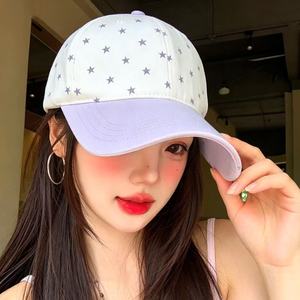 Korean Style Star Print Baseball Cap White Purple Embroidery Adjustable Dome Top <b>Sun</b> Protection <b>Hat</b> For <b>Women</b> Casual Wear - Product Image 3