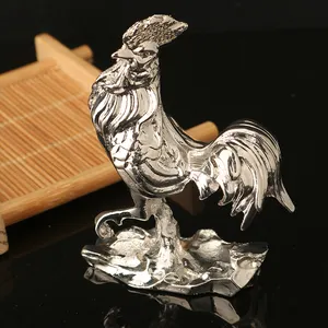 도매 창조적 인 시뮬레이션 3D 치킨 금속 선물 공예 홈 오피스 책상 장식 수탉 동상 치킨 금속 공예