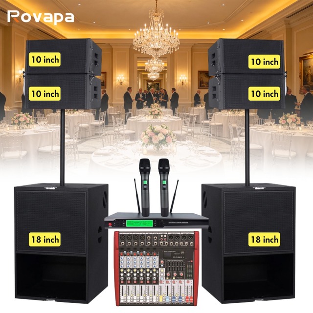 Hotel Banquet Hall Sound System Package Wireless Mic DJ Mixer Powered Line Array Speaker for Wedding Reception Conference Event
