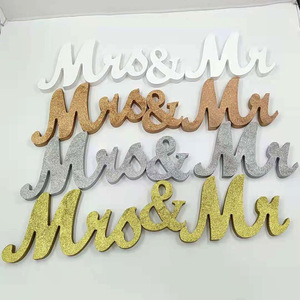 Mr & Mrs Wooden <b>Letter</b> <b>Ornaments</b> 30x15cm Gold Elegant Wedding Decorations for Valentine's Day Engagement Photos - Product Image 4