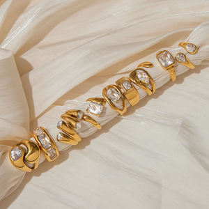 18K PVD Gold Plate Stainless Steel <strong>Rings</strong> Trendy Waterproof Delicate Zircon <strong>Adjustable</strong> <strong>Ring</strong> for Women Stainless Steel Jewelry - Product Image 5