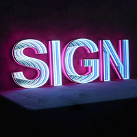 Papan Neon Aluminium LED OPEN 3D Infinite Mirror Custom Bercahaya RGB Kompatibel Alexa Animasi Bluetooth/WiFi untuk Iklan