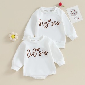 Ensemble de sweat-shirt personnalisé assorti pour soeur barboteuse bébé filles broderie en chenille gros sweat-shirt Sis pull <span class=keywords><strong>LIL</strong></span> SIS barboteuse à bulles - Product Image 5