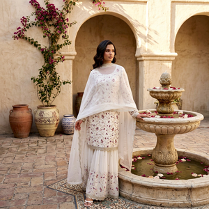 NiMa Creations - Lehenga Choli Blanco para Mujer, con Lentejuelas y Bordado Zari, Traje Tradicional Indio-Pakistaní para Bodas, Largo hasta el Suelo - Product Image 1