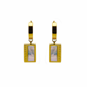 Pendant Earrings Zinc Alloy Mother Of Pearl Bezel Setting Geometric Lock Shape Gold Steel Color Fashion Dangle Earrings - Product Image 5