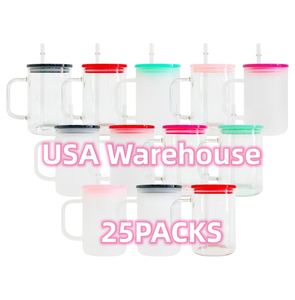 Paquete de 25 Tazas de Café de Vidrio Transparente Esmerilado de 17 oz con Tapas de PP para Sublimación por Transferencia de Calor - Product Image 1