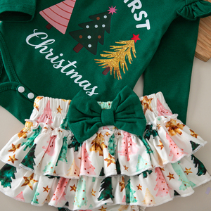 Conjunto <span class=keywords><strong>de</strong></span> ropa para <span class=keywords><strong>mi</strong></span> primera Navidad para niña, mono <span class=keywords><strong>de</strong></span> manga larga con volantes, pantalones cortos con volantes, calentadores <span class=keywords><strong>de</strong></span> piernas, diadema, disfraz navideño para recién nacido - Product Image 5