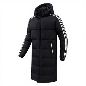 <b>Mens</b> <b>Long</b> White 80% Down Puffer <b>Coat</b> Black Stripe Details Hooded Winter Jacket Drawstring Zipper Closure XUYOU - Product Image 3