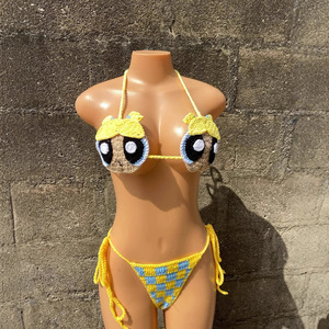 Re Mcgreen Star cartone animato fatto a mano all'uncinetto <span class=keywords><strong>Bikini</strong></span> Set Sexy stringa <span class=keywords><strong>2</strong></span> pezzi a quadri costume da bagno costume da bagno costume da bagno carino - Product Image 1