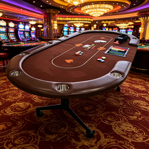 Table de poker pliable professionnelle 240*120cm marron avec roulettes, design divisé pour 10 joueurs, idéale pour les <span class=keywords><strong>jeux</strong></span> à domicile, les événements et les salles de poker - Product Image 1