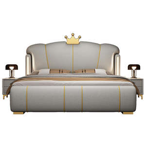 Итальянская роскошная мягкая кровать размера King/Queen с местом для хранения, кожаная кровать, современная высококачественная кровать, обитая тканью, с ночником, мебель для спальни - Product Image 5