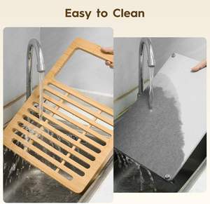 Tapis de séchage pour vaisselle en bambou et pierre, absorbant, en terre de diatomée, séchage rapide, pour comptoir de cuisine, design détachable, moderne - Product Image 2