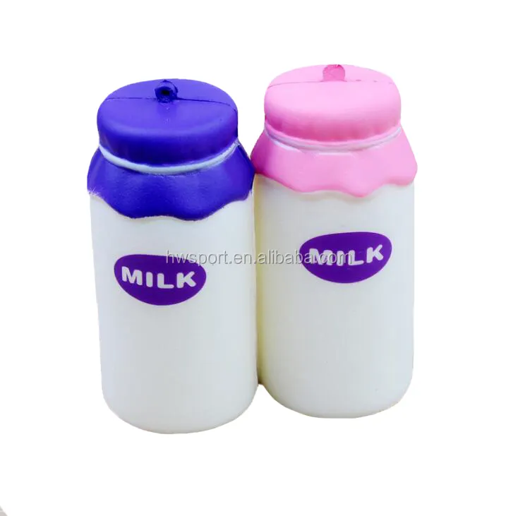 Factory direct manufacture eco friendly promotional milk bottle shape squishy toys pu foam bottle stress reliver