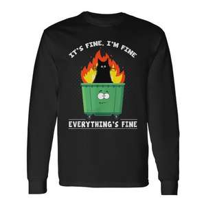 C'est normal, je suis bien, tout va bien, T-shirt à manches longues Cat Dumpster Fire - Product Image 1