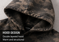 Hoodie d'hiver en tissu épais, style minimaliste camouflage, effet vieilli, fabrication chinoise, échantillon disponible auprès du fournisseur