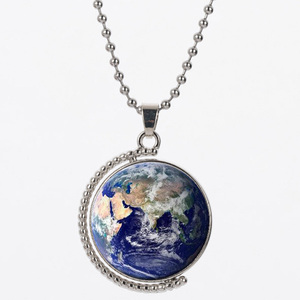 Trái Đất Bản Đồ Thế Giới Hai Mặt Xoay Vòng Cổ Trang Sức Phụ Kiện Vintage Globe Planet Glass Dome Mặt Dây Chuyền - Product Image 3