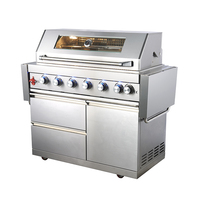 Cuisine extérieure entièrement en acier inoxydable avec fenêtre de visualisation, barbecue à gaz 6 brûleurs avec roulettes