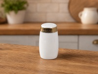 European 4-Hole Salt Cellar 7cm, 45% Bone China with Gold-Stamped Decal, Porcelain Spice Container with Lid