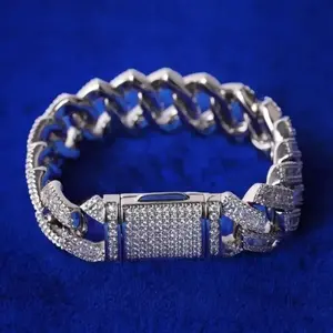 925 Sterling Silver Cuban Link Bracelet With Lab Grown Moissanite Diamond Bright Finish Minimal Style Jewelry - Product Image 1