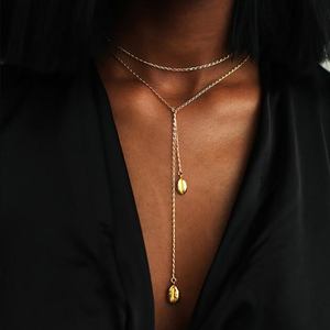 <span class=keywords><strong>Collier</strong></span> double couche Infiniment coquillage non terni Plaqué or 18 carats <span class=keywords><strong>Collier</strong></span> de plage d'été à long pompon en coquillage pour femmes - Product Image 1