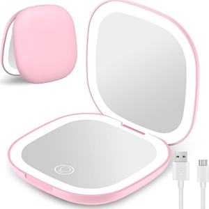 Miroir de maquillage compact portable à double face rechargeable avec éclairage LED, miroir cosmétique lumineux à main pour les voyages - Product Image 1
