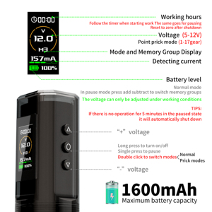 Machine à Tatouer Sans Fil à Courses Réglables avec Alimentation Sans Fil de 1600 mAh et Écran LED Numérique - Product Image 3